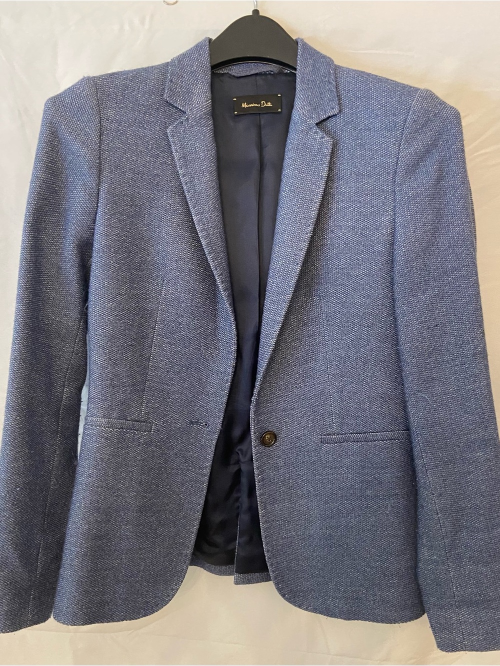 Massimo Dutti Women’s Light Blue Textured Single-Button Blazer